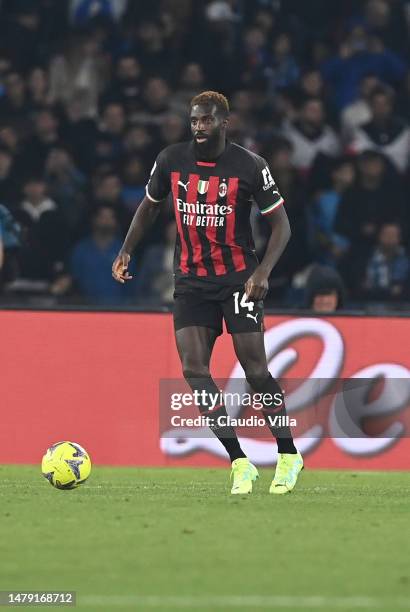 Timoue Bakayoko of AC Milan in action during the Serie A match between SSC Napoli and AC Milan at Stadio Diego Armando Maradona on April 02, 2023 in...
