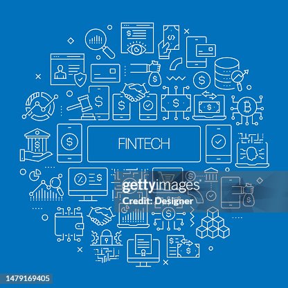 FINTECH Web Banner with Linear Icons, Trendy Linear Style Vector FINTECH Web Banner with Linear Icons, Trendy Linear Style Vector