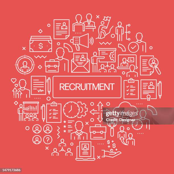 recruitment web banner with linear icons, trendy linear style vector - career fair background stock illustrations