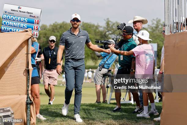 Patrick Rodgers of the United States walks to the 17th tee during the final round of the Valero Texas Open at TPC San Antonio on April 02, 2023 in...