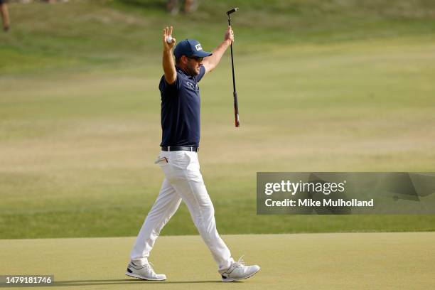 Corey Conners of Canada celebrates after winning the Valero Texas Open at TPC San Antonio on April 02, 2023 in San Antonio, Texas.