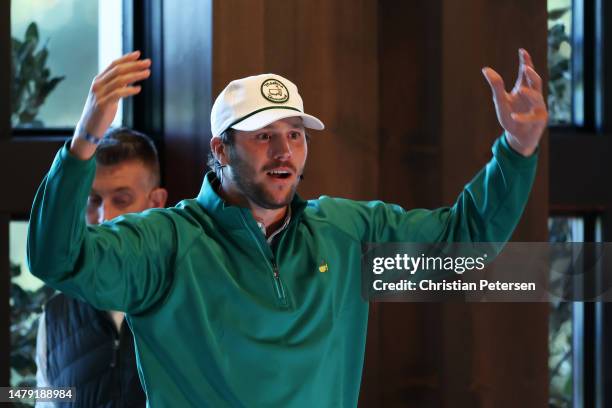 Quarterback Josh Allen takes part in the Road to the Masters Invitational EA Sports event prior to the 2023 Masters Tournament at Augusta National...