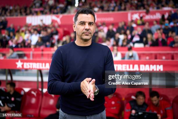 Head Coach Miguel Angel Sanchez 'Michel' of Girona FC looks on prior to the LaLiga Santander match between Girona FC and RCD Espanyol at Montilivi...