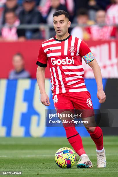 Borja Garcia of Girona FC runs with the ball during the LaLiga Santander match between Girona FC and RCD Espanyol at Montilivi Stadium on April 01,...