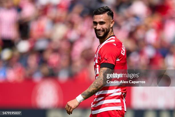 Valentin 'Taty' Castellanos of Girona FC reacts during the LaLiga Santander match between Girona FC and RCD Espanyol at Montilivi Stadium on April...