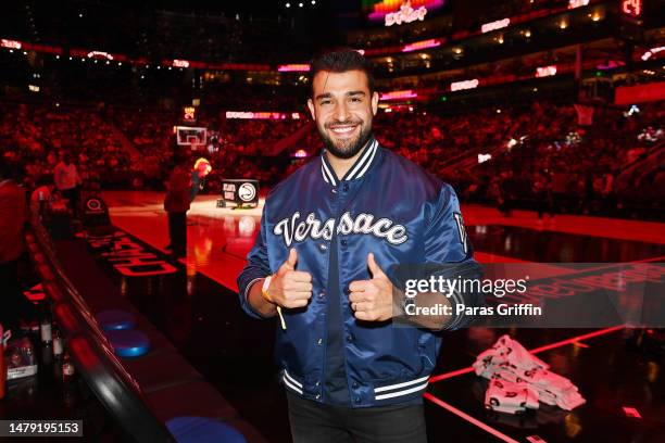 Sam Asghari attends the game between the Dallas Mavericks and the Atlanta Hawks at State Farm Arena on April 02, 2023 in Atlanta, Georgia.