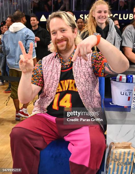 Daniel Platzman of Imagine Dragons attends the game between the Dallas Mavericks and the Atlanta Hawks at State Farm Arena on April 02, 2023 in...