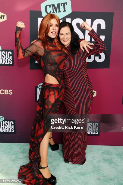 Shania Twain and Senior VP of Music Strategy for CMT, Leslie Fram attends the 2023 CMT Music Awards at Moody Center on April 02, 2023 in Austin,...