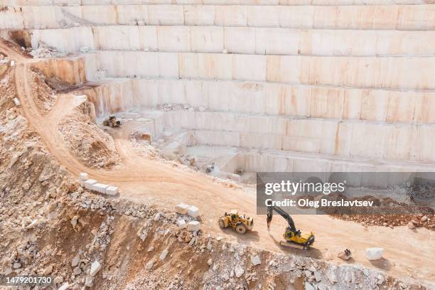 aerial drone view of huge marble quarry. open pit stone mining - granite mining quarry stock pictures, royalty-free photos & images