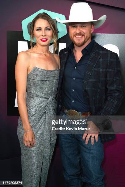 Brandi Johnson and Cody Johnson attend the 2023 CMT Music Awards at Moody Center on April 02, 2023 in Austin, Texas.