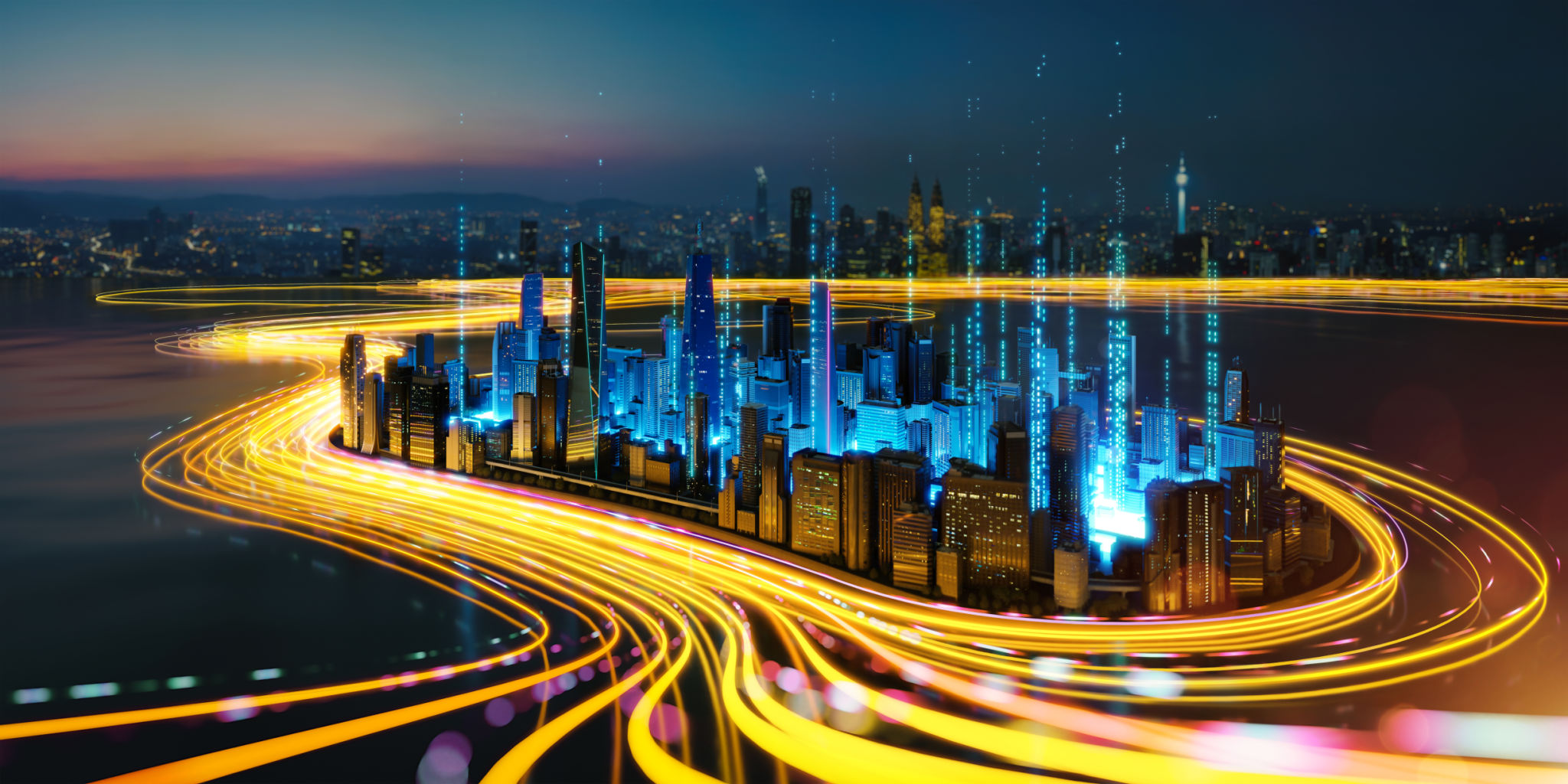 3D Abstract speed light flow through the city with gradient and aesthetic Intricate lighting design 3D Abstract speed light flow through the city with gradient and aesthetic Intricate lighting design