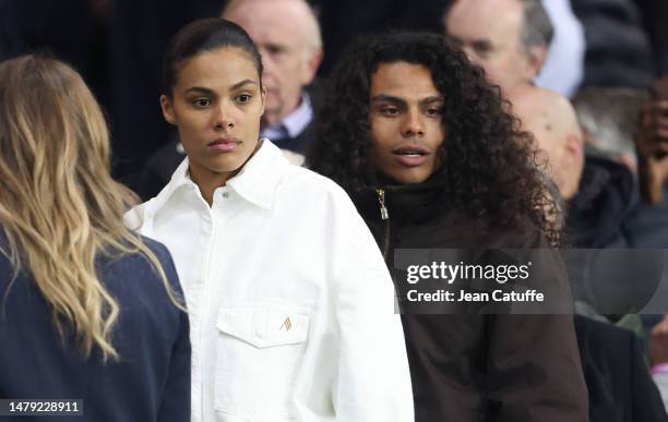 Tina Kunakey and her brother Zakari Kunakey attend the Ligue 1 Uber Eats match between Paris Saint-Germain and Olympique Lyonnais at Parc des Princes...