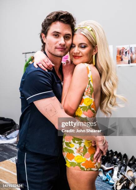 Chase Stokes and Kelsea Ballerini attend the 2023 CMT Music Awards at Moody Center on April 02, 2023 in Austin, Texas.