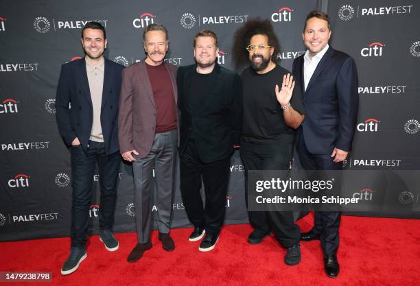 Ben Winston, Bryan Cranston, James Corden, Reggie Watts, and Rob Crabbe attend PaleyFest LA 2023 - "The Late Late Show With James Corden" at Dolby...