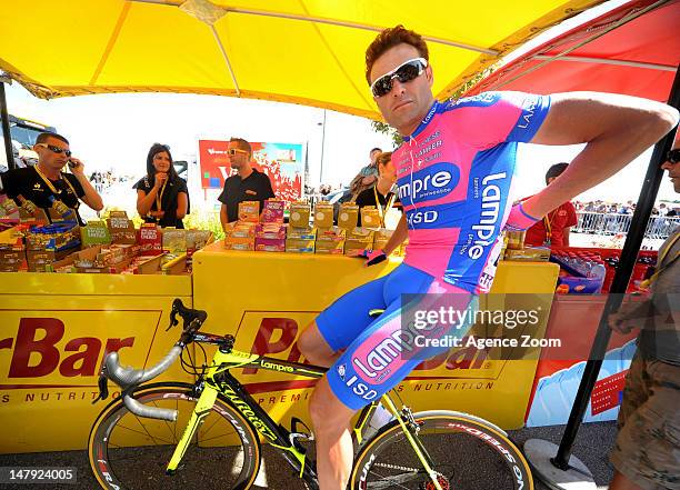 Alessandro Petacchi of Italy and team Lampre ISD poses before the start of stage five of the Tour de France between Rouen and Saint-Quentin on July...