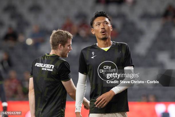 Hiroshi Ibusuki of Adelaide United warms up during the round 22 A-League Men's match between Western Sydney Wanderers and Adelaide United at CommBank...