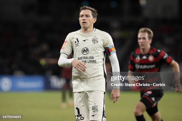 Craig Goodwin of Adelaide United during the round 22 A-League Men's match between Western Sydney Wanderers and Adelaide United at CommBank Stadium,...