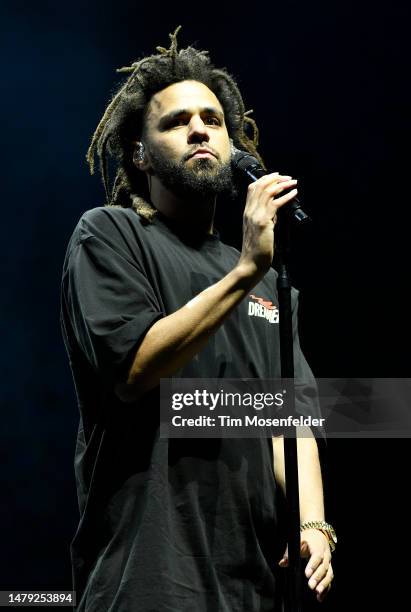 Cole performs during the 2023 Dreamville Music festival at Dorothea Dix Park on April 02, 2023 in Raleigh, North Carolina.