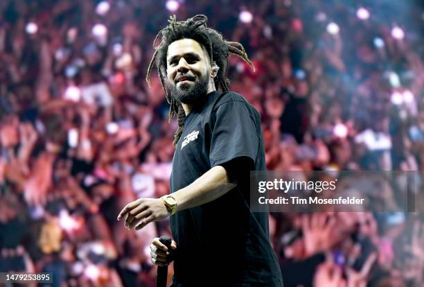 Cole performs during the 2023 Dreamville Music festival at Dorothea Dix Park on April 02, 2023 in Raleigh, North Carolina.