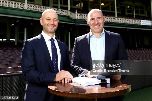 Australian Cricketers' Association CEO Todd Greenberg and Cricket Australia CEO Nick Hockley pose for a photo following a Cricket Australia media...