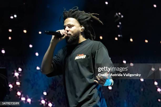 Cole performs during the 2023 Dreamville Festival at Dorothea Dix Park on April 02, 2023 in Raleigh, North Carolina.