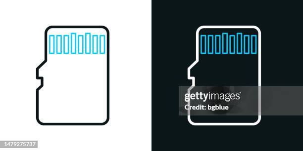 illustrazioni stock, clip art, cartoni animati e icone di tendenza di scheda di memoria - micros sd. icona della linea bicolore su sfondo bianco o nero - tratto modificabile - byte