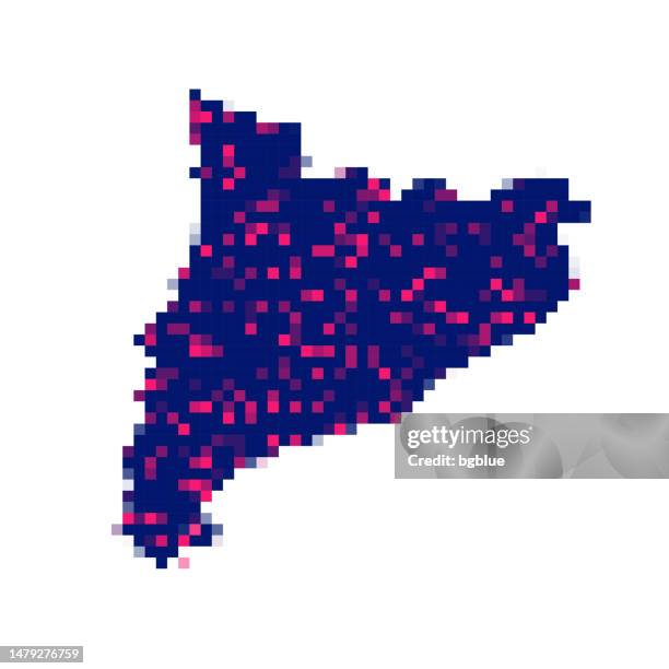 catalonia map in pixels on white background - catalonia map stock illustrations