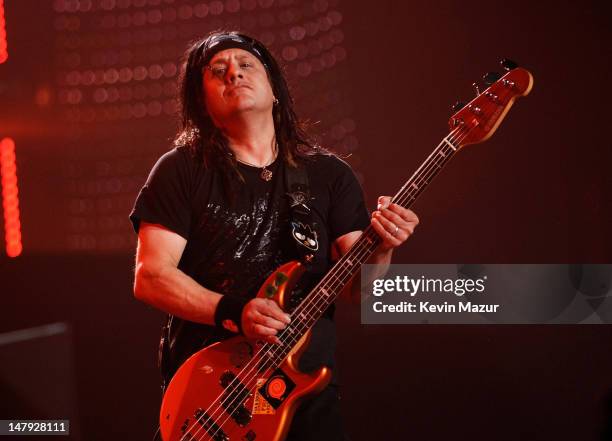 Musician Robby Takac of the Goo Goo Dolls onstage at the Andre Agassi 12th Annual Grand Slam for Children at the MGM Grand Garden Arena on October 6,...