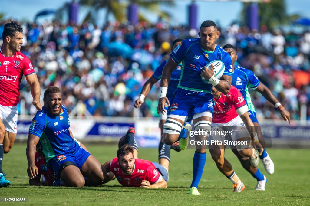 Vilive Miramira with the ball during the round six Super Rugby... News