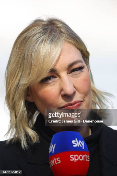 Presenter Kelly Cates prior to the Premier League match between Newcastle United and Manchester United at St. James Park on April 02, 2023 in...