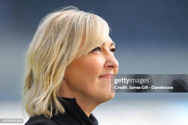 Presenter Kelly Cates prior to the Premier League match between Newcastle United and Manchester United at St. James Park on April 02, 2023 in...