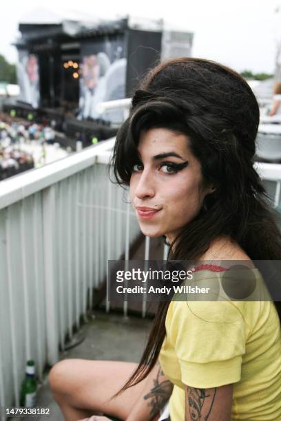 Pop singer Amy Winehouse portrait session at Old Trafford Cricket Ground in Manchester, 2007.