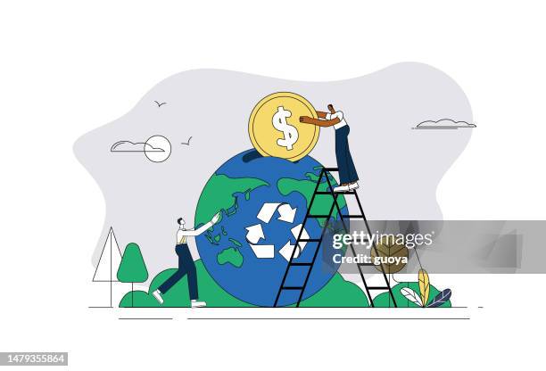 dollar and earth, earth environmental endowment fund concept illustration. - environmental social corporate governance esg stock illustrations