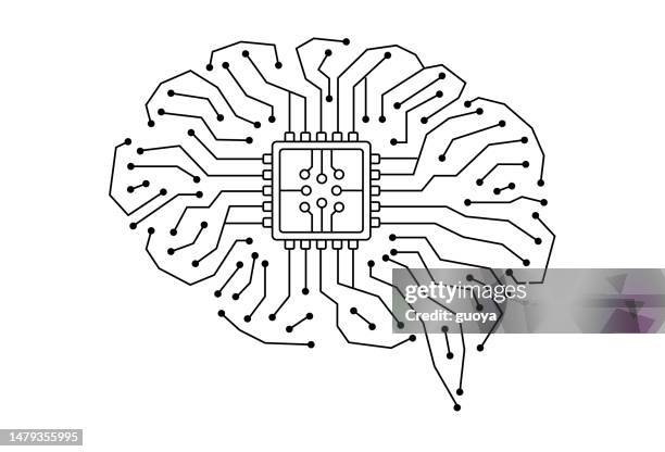 köpfchen und chips. - brain-computer-interface stock-grafiken, -clipart, -cartoons und -symbole