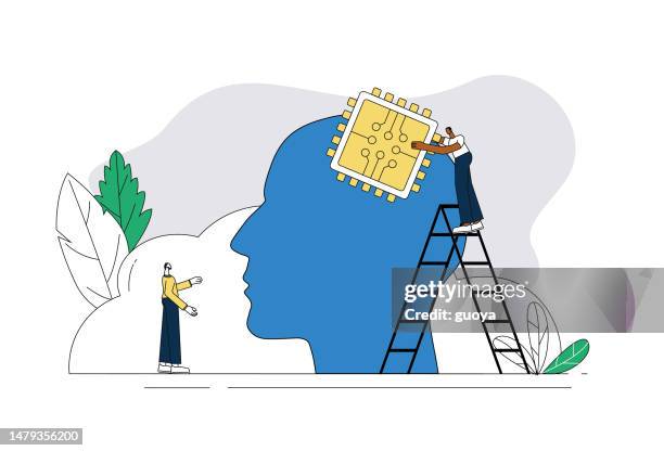 white-collar workers install chips in their brains. - human machine interface stock illustrations