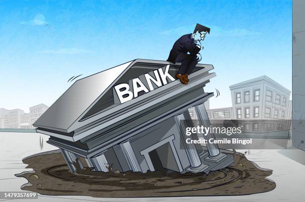 banking crisis - sinking stock illustrations