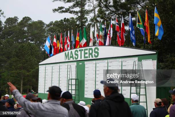 General view of a leaderboard prior to the 2023 Masters Tournament at Augusta National Golf Club on April 03, 2023 in Augusta, Georgia.