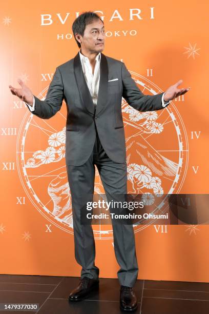 Actor Ken Watanabe attends a media call ahead of the Bvlgari Hotel Tokyo opening on April 03, 2023 in Tokyo, Japan.