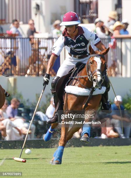 Timmy Dutta of the Dutta Corp/Show+ plays the ball against La Fe during the US Open Polo Championship on April 2, 2023 at the National Polo Center in...