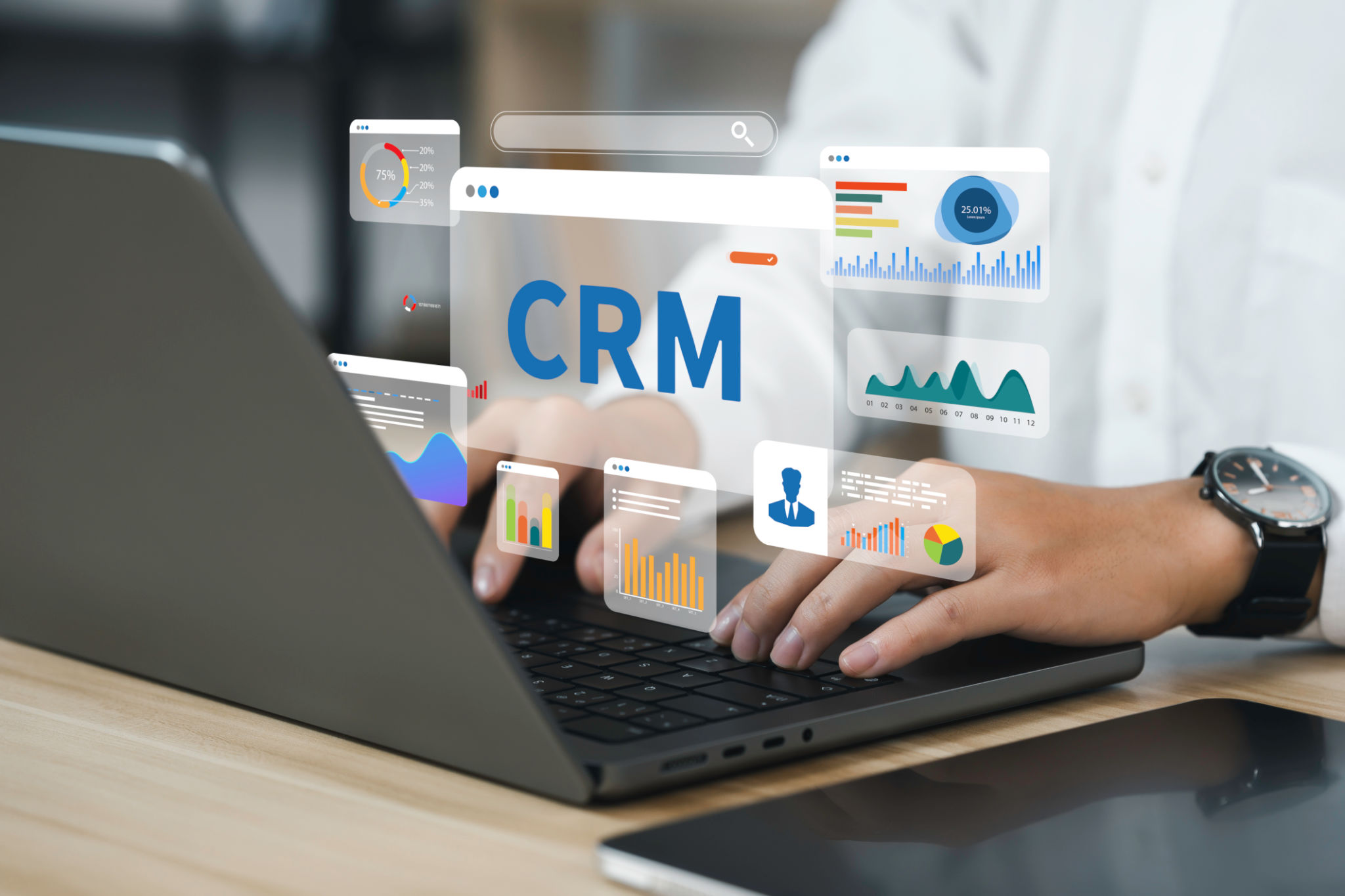Businessman using a computer and dashboard CRM for Management Customer Relationship Management for business sales marketing system concept.CRM database analysis on Internet Technology Businessman using a computer and dashboard CRM for Management Customer Relationship Management for business sales marketing system concept.CRM database analysis on Internet Technology