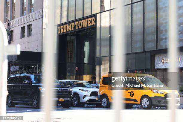 Trump Tower is seen ahead of Former President Donald Trumps arrival on April 03, 2023 in New York City. Former President Trump is scheduled to be...