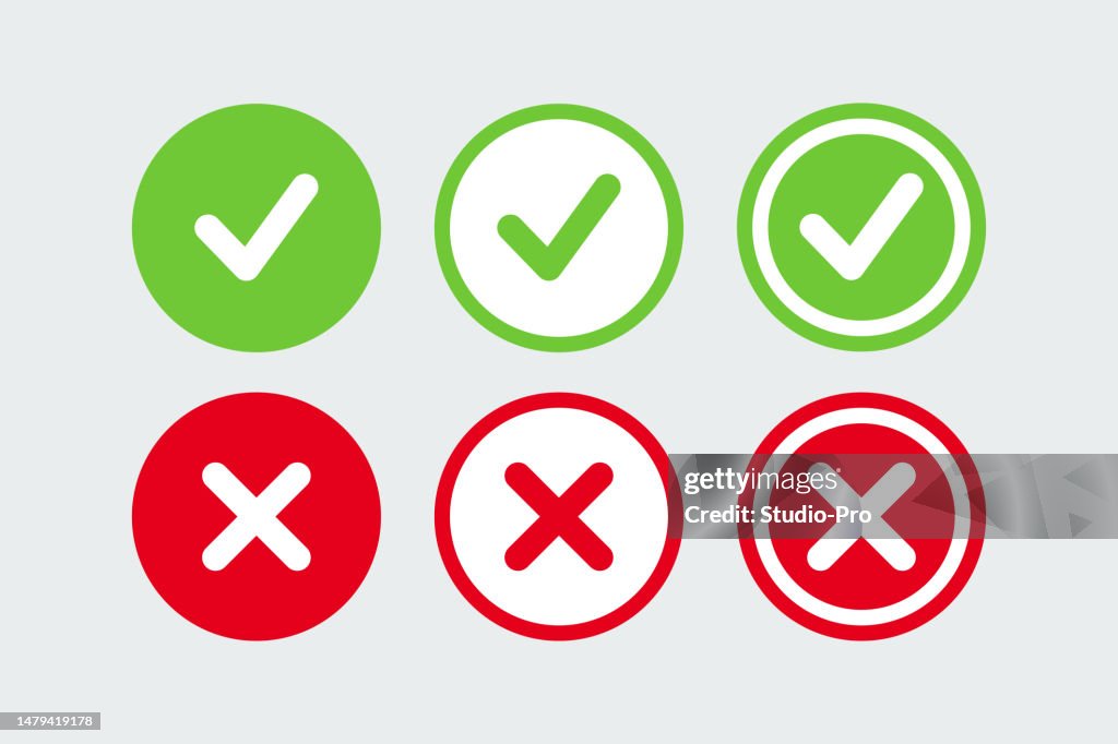 Cross and check mark icon set. Vector illustration on isolated background.