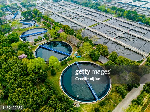 Aerial view of sewage treatment plant Aerial view of sewage treatment plant