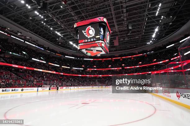 General view of the inside of the arena during intermission in an NHL game between of the Ottawa Senators and the Toronto Maple Leafs at Canadian...