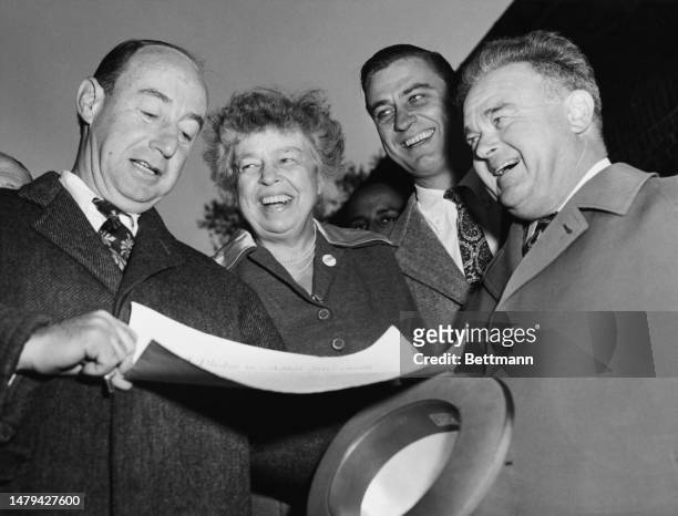 Illinois Governor Adlai Stevenson , Eleanor Roosevelt , Franklin D Roosevelt Jr and a man named as 'Ike' van Wagner, former Democratic supervisor of...