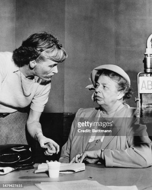 Eleanor Roosevelt and her daughter Anna pictured minutes before their ABC radio show 'The Eleanor and Anna Roosevelt Program' goes on air in...