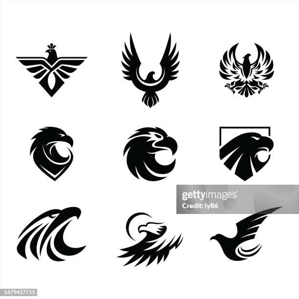 eagle icons, set mit 9 adlern - adler stock-grafiken, -clipart, -cartoons und -symbole