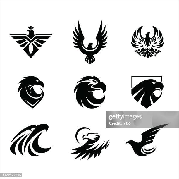 eagle icons, set of 9 eagles - eagle stock illustrations