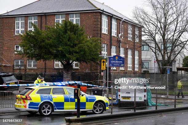 Police attend an incident involving a white van on North Road on March 28, 2023 in Cardiff, Wales. Christopher Elgifari indicated a plea of not...