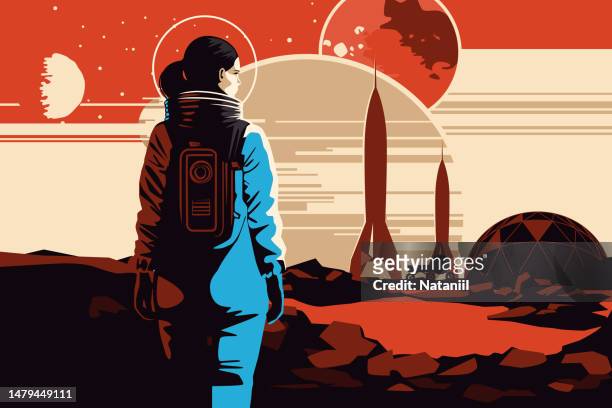 stockillustraties, clipart, cartoons en iconen met space poster - space suit